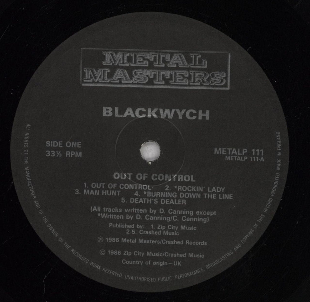 Blackwych Out Of Control UK vinyl LP album (LP record) 64GLPOU838688