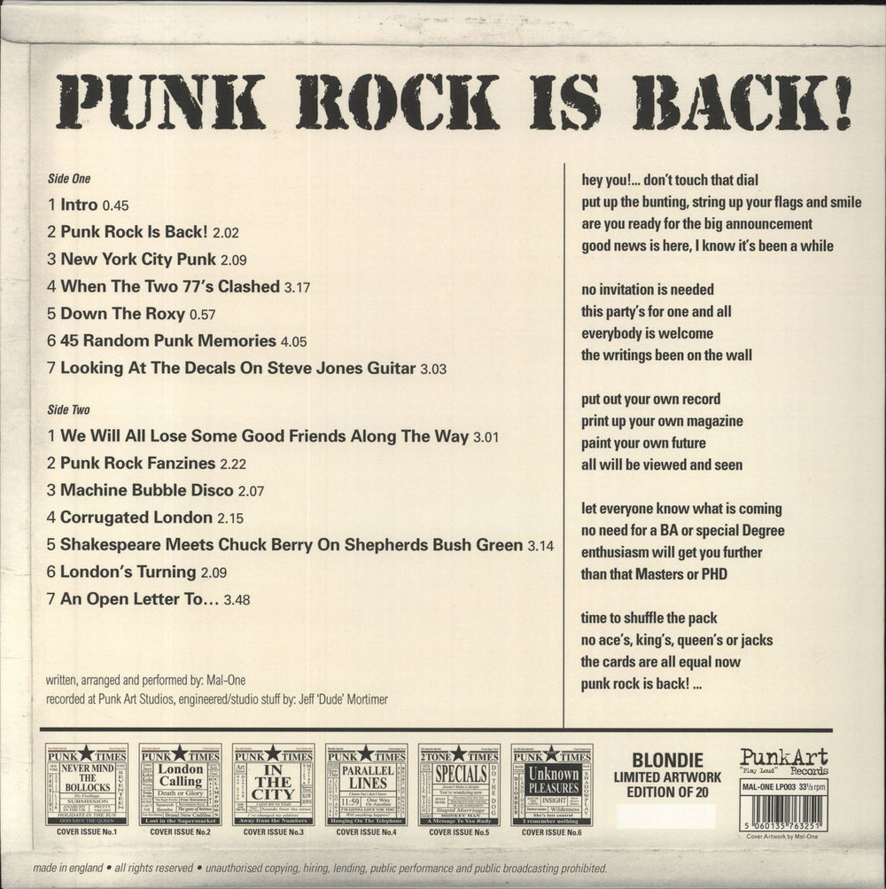 Blondie Punk Rock Is Back! - BLONDIE 'Parallel Lines' sleeve UK vinyl LP album (LP record) BLOLPPU821225