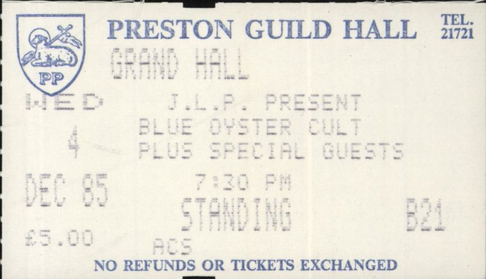 Blue Oyster Cult 1985 Tour Programme + Ticket Stub UK tour programme BOCTRTO840886