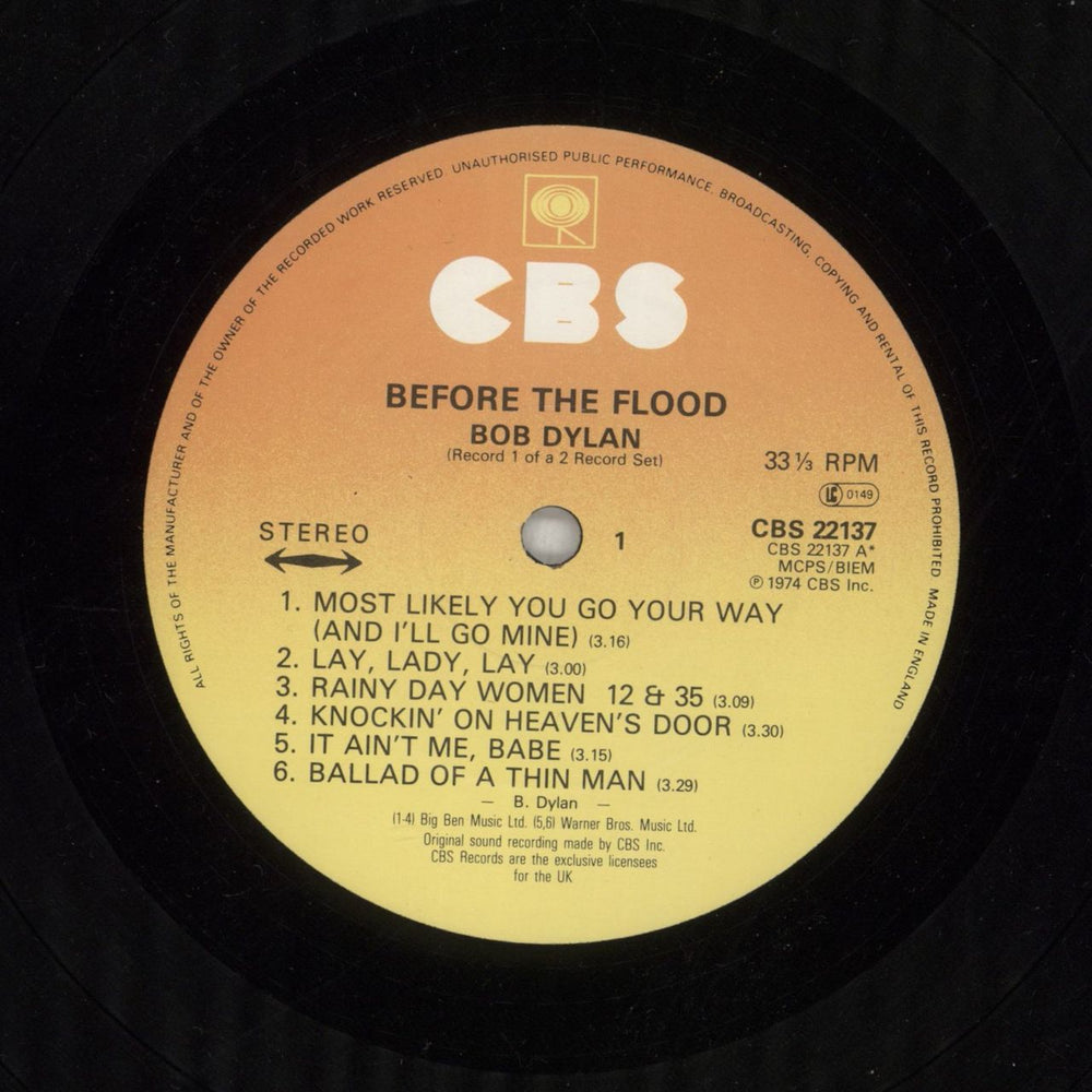 Bob Dylan Before The Flood - Graduated Orange Label UK 2-LP vinyl record set (Double LP Album) DYL2LBE550042