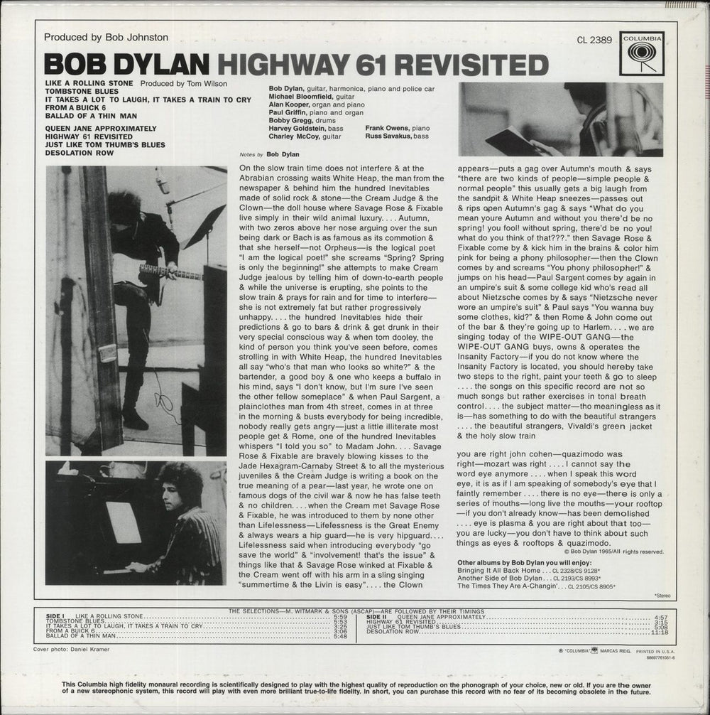 Bob Dylan Highway 61 Revisited - 180gm US vinyl LP album (LP record)