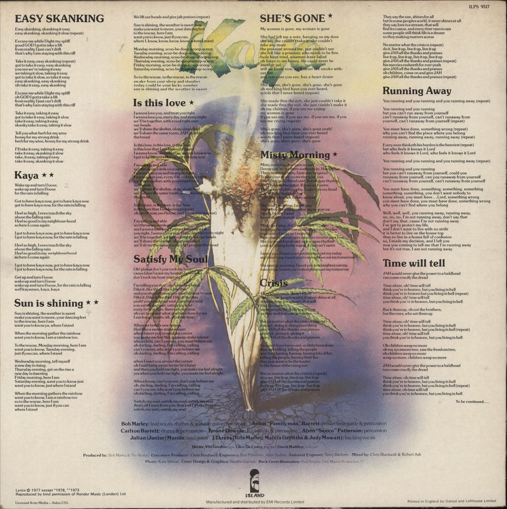 Bob Marley & The Wailers Kaya UK vinyl LP album (LP record)