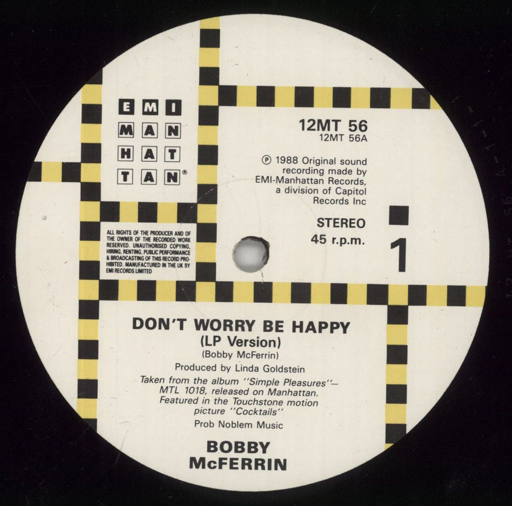 Bobby McFerrin Don't Worry Be Happy UK 12" vinyl single (12 inch record / Maxi-single) BMC12DO388258