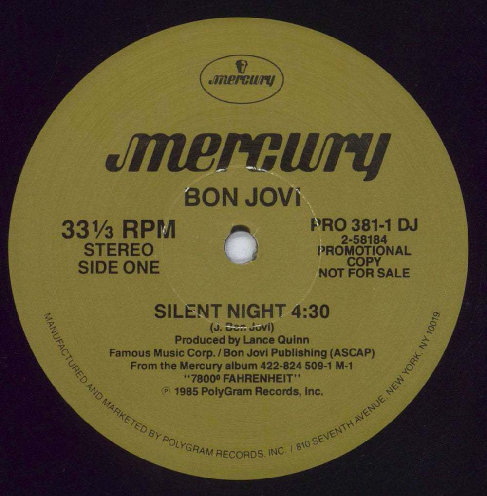 Bon Jovi Silent Night - EX US Promo 12" vinyl single (12 inch record / Maxi-single) BON12SI446649