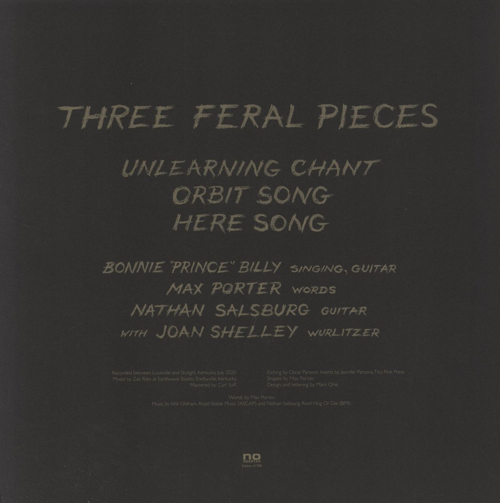 Bonnie Prince Billy Sing And Play Max Porter – Three Feral Pieces US 12" vinyl single (12 inch record / Maxi-single) 843563133972