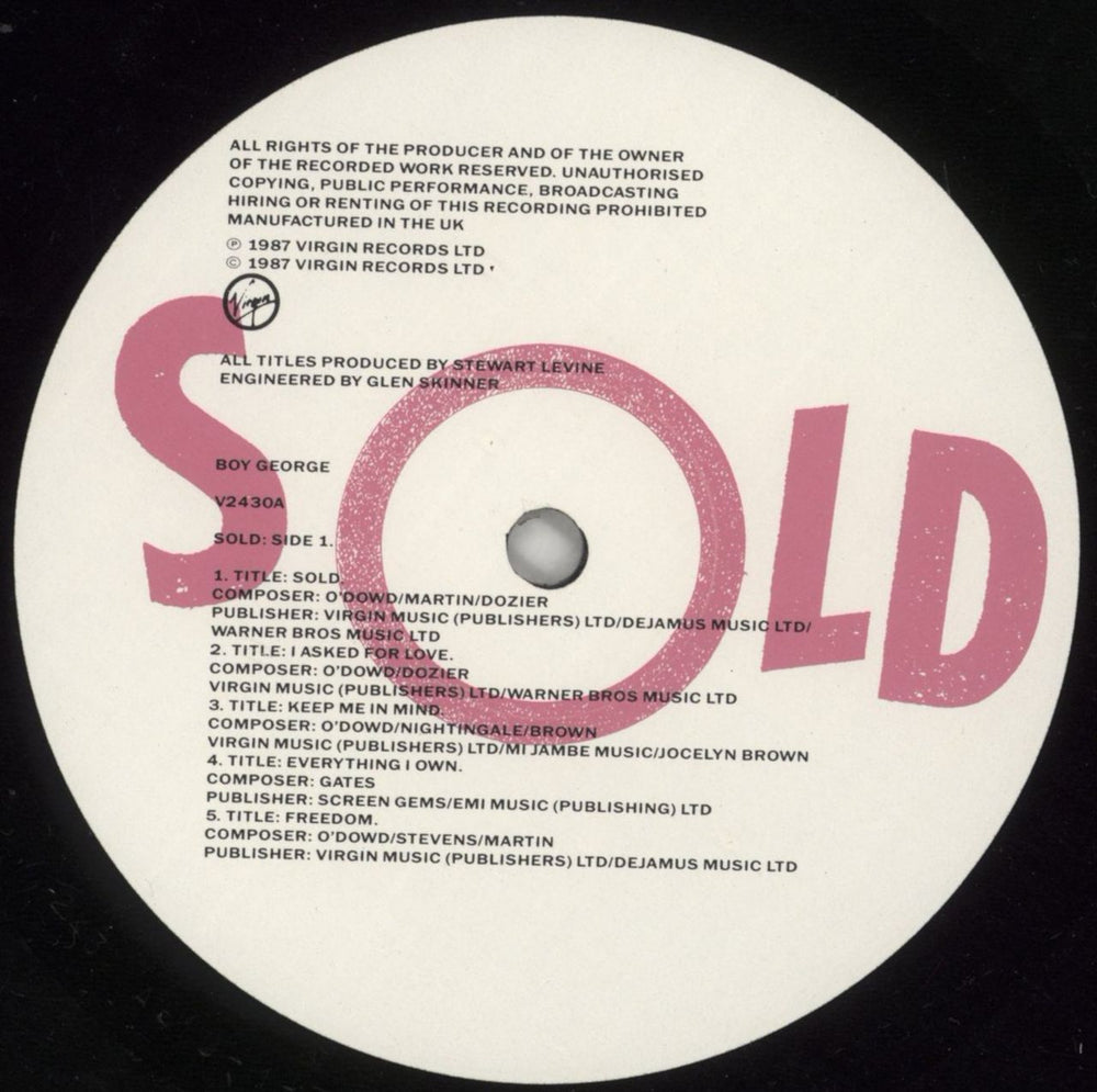 Boy George Sold UK vinyl LP album (LP record) BOYLPSO190190