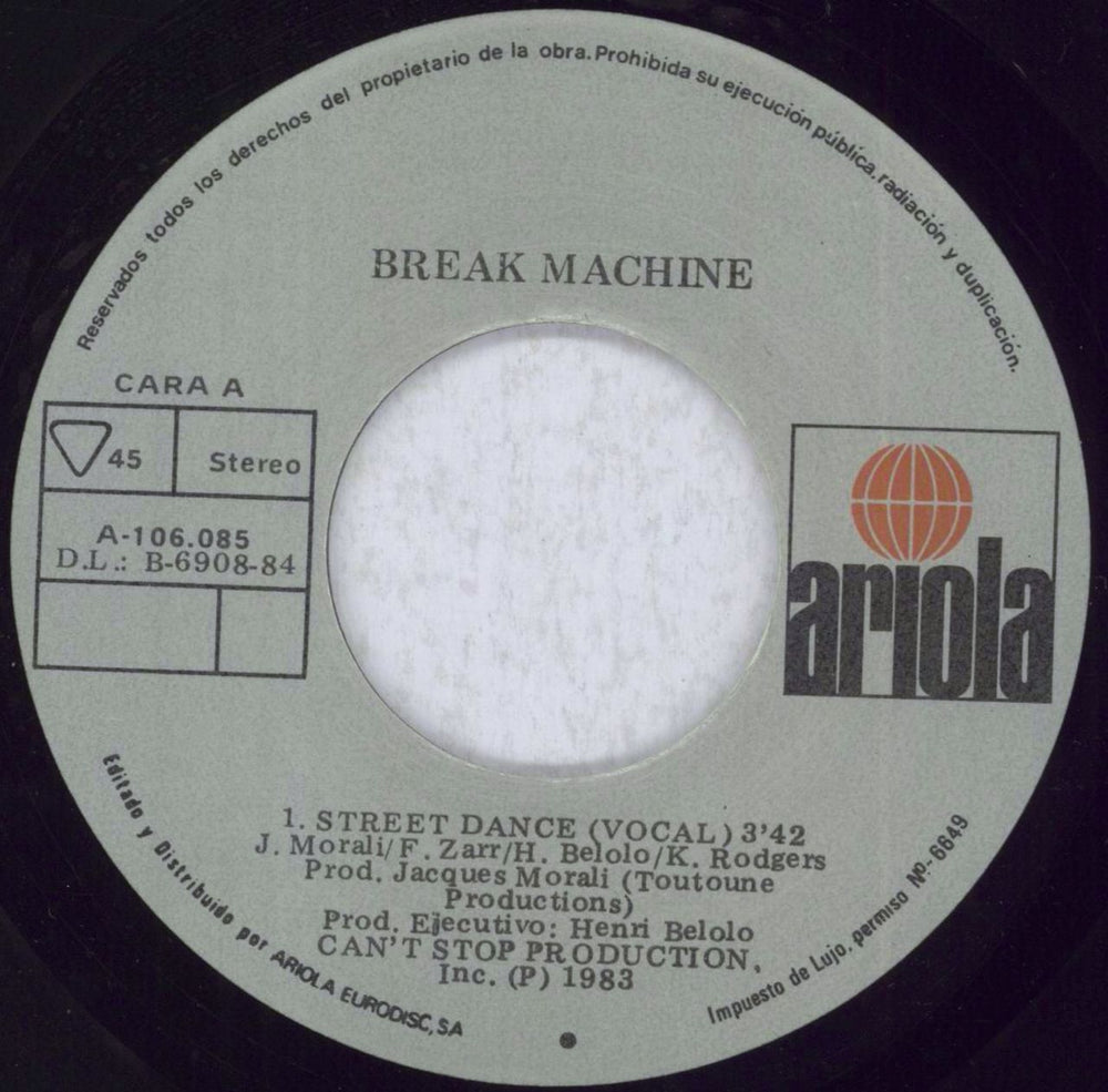 Break Machine Street Dance Spanish 7" vinyl single (7 inch record / 45) BKM07ST838561