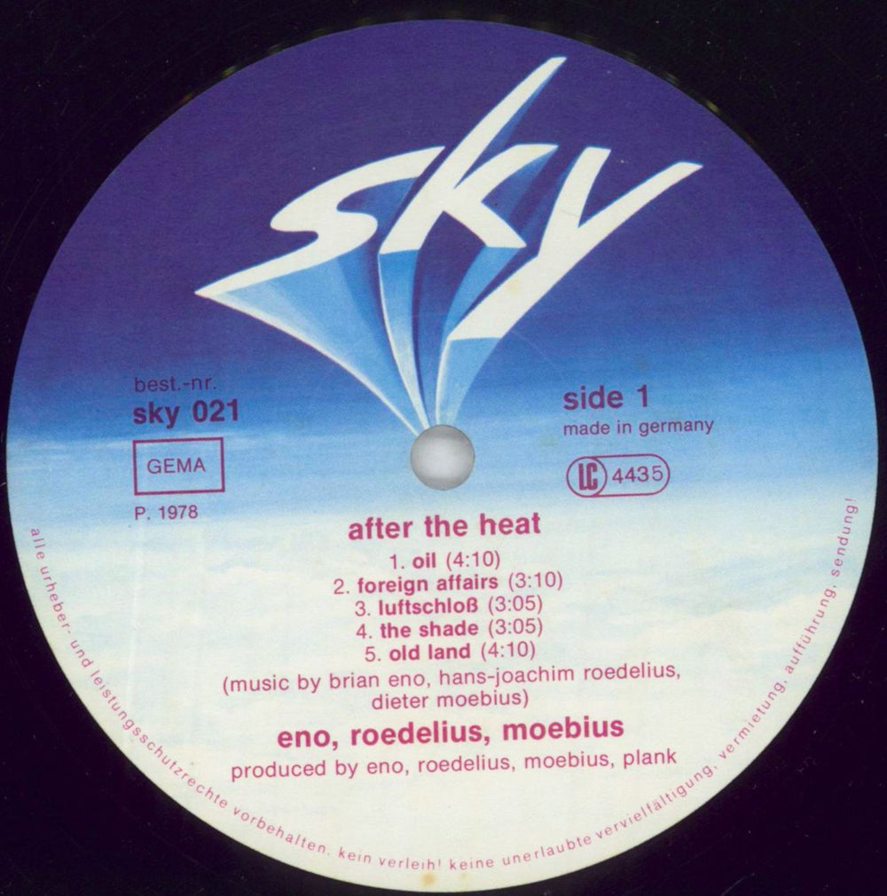 Brian Eno After The Heat German vinyl LP album (LP record) ENOLPAF441109