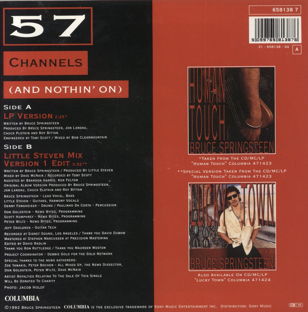 Bruce Springsteen 57 Channels And Nothin' On UK 7" vinyl single (7 inch record / 45) 5099765813876
