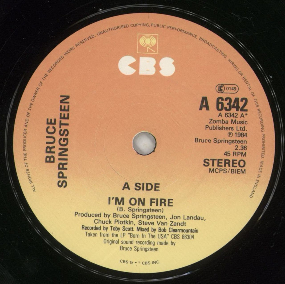 Bruce Springsteen I'm On Fire - Paper Sleeve UK 7" vinyl single (7 inch record / 45) SPR07IM104093