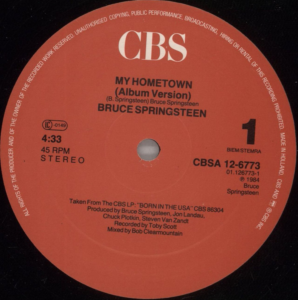 Bruce Springsteen My Hometown Dutch 12" vinyl single (12 inch record / Maxi-single) SPR12MY19055