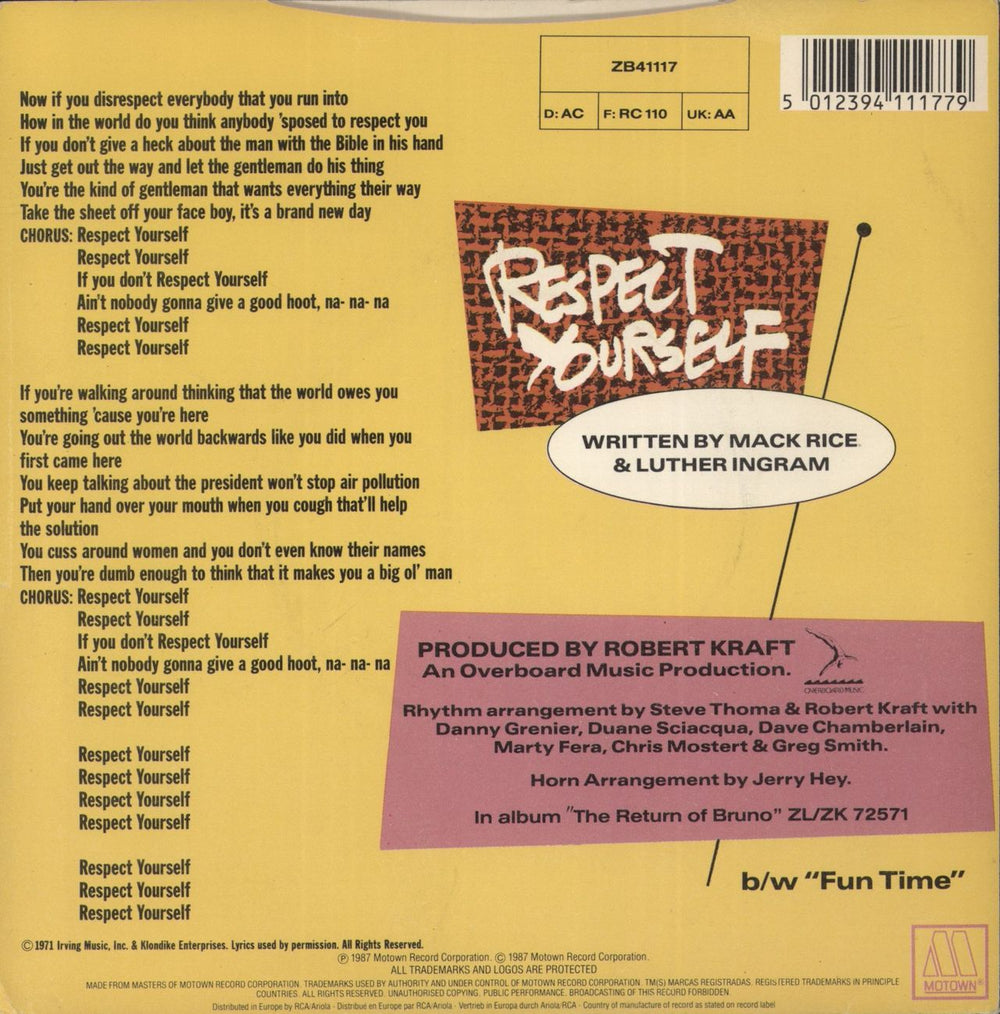 Bruce Willis Respect Yourself UK 7" vinyl single (7 inch record / 45) 5012394111779