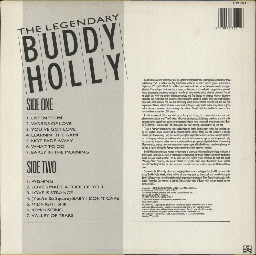 Buddy Holly The Legendary Buddy Holly UK vinyl LP album (LP record) 5010946322116