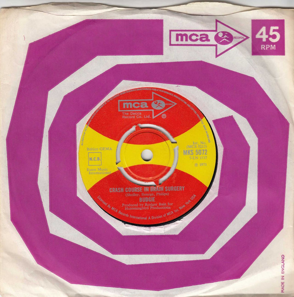 Budgie Crash Course In Brain Surgery UK 7" vinyl single (7 inch record / 45) MKS5072