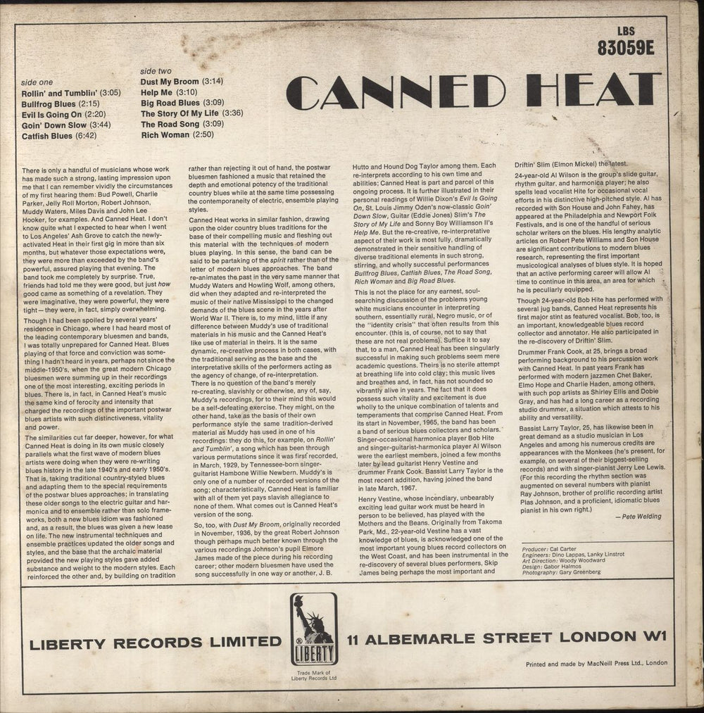 Canned Heat Canned Heat - 1st - VG UK vinyl LP album (LP record)