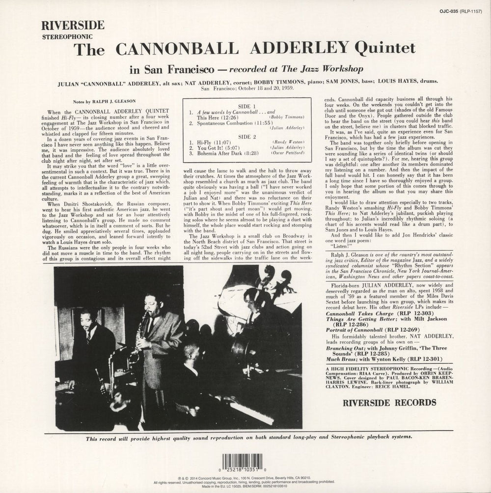 Cannonball Adderley In San Francisco - 180gm Vinyl US vinyl LP album (LP record) 025218103510