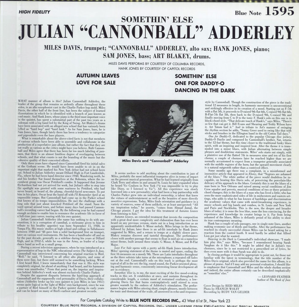 Cannonball Adderley Somethin' Else - 200gm US vinyl LP album (LP record)