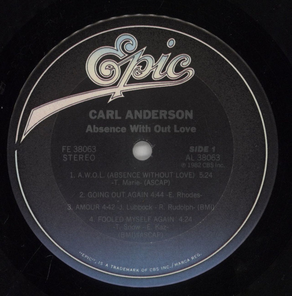 Carl Anderson Absence With Out Love US vinyl LP album (LP record) 1CALPAB860638