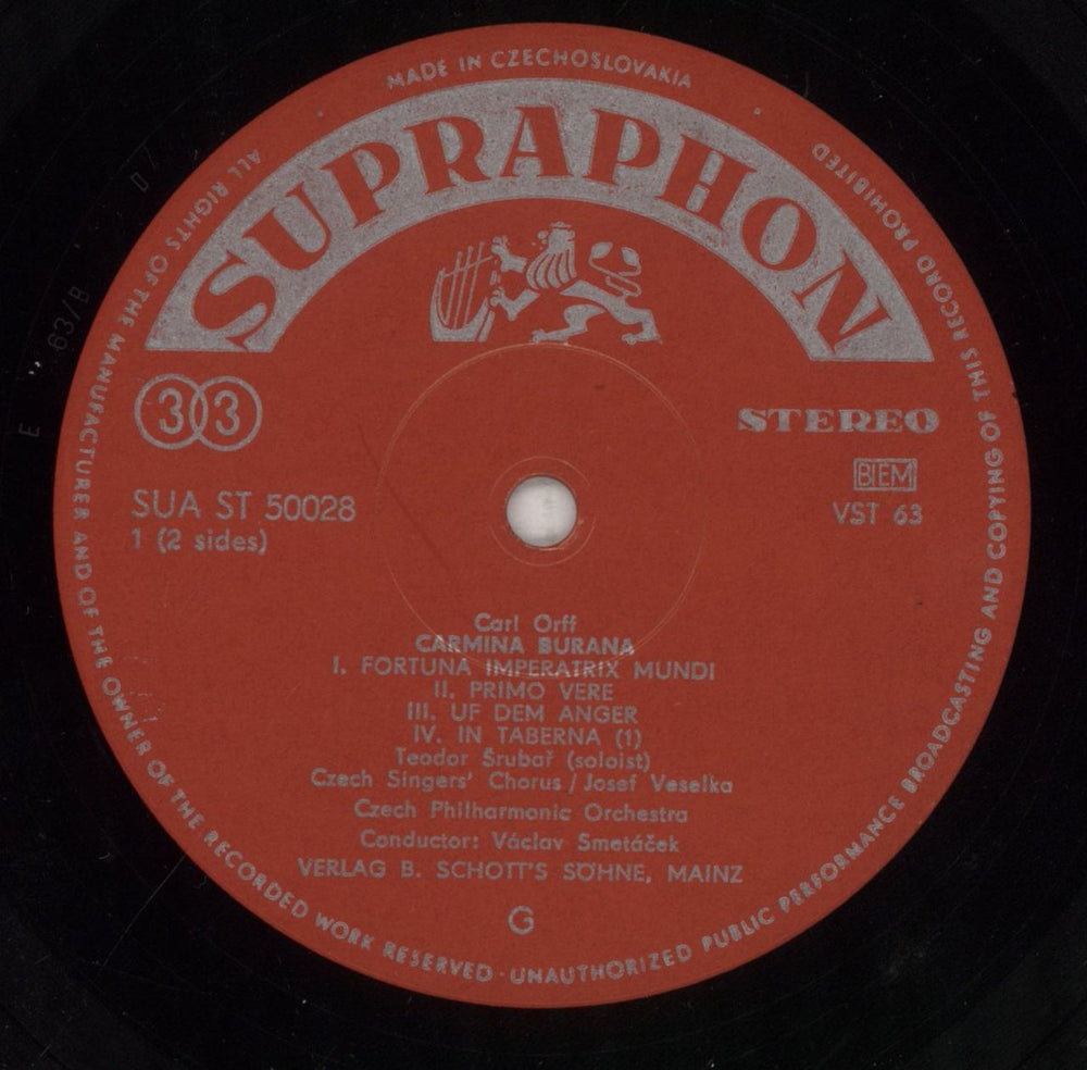 Carl Orff Carl Orff: Carmina Burana Czech vinyl LP album (LP record) OB6LPCA854889