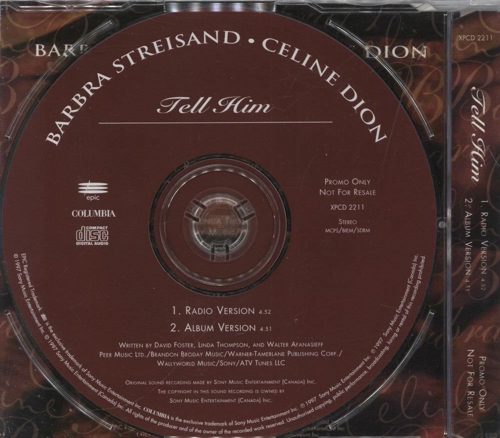 Celine Dion Tell Him UK Promo CD single (CD5 / 5")