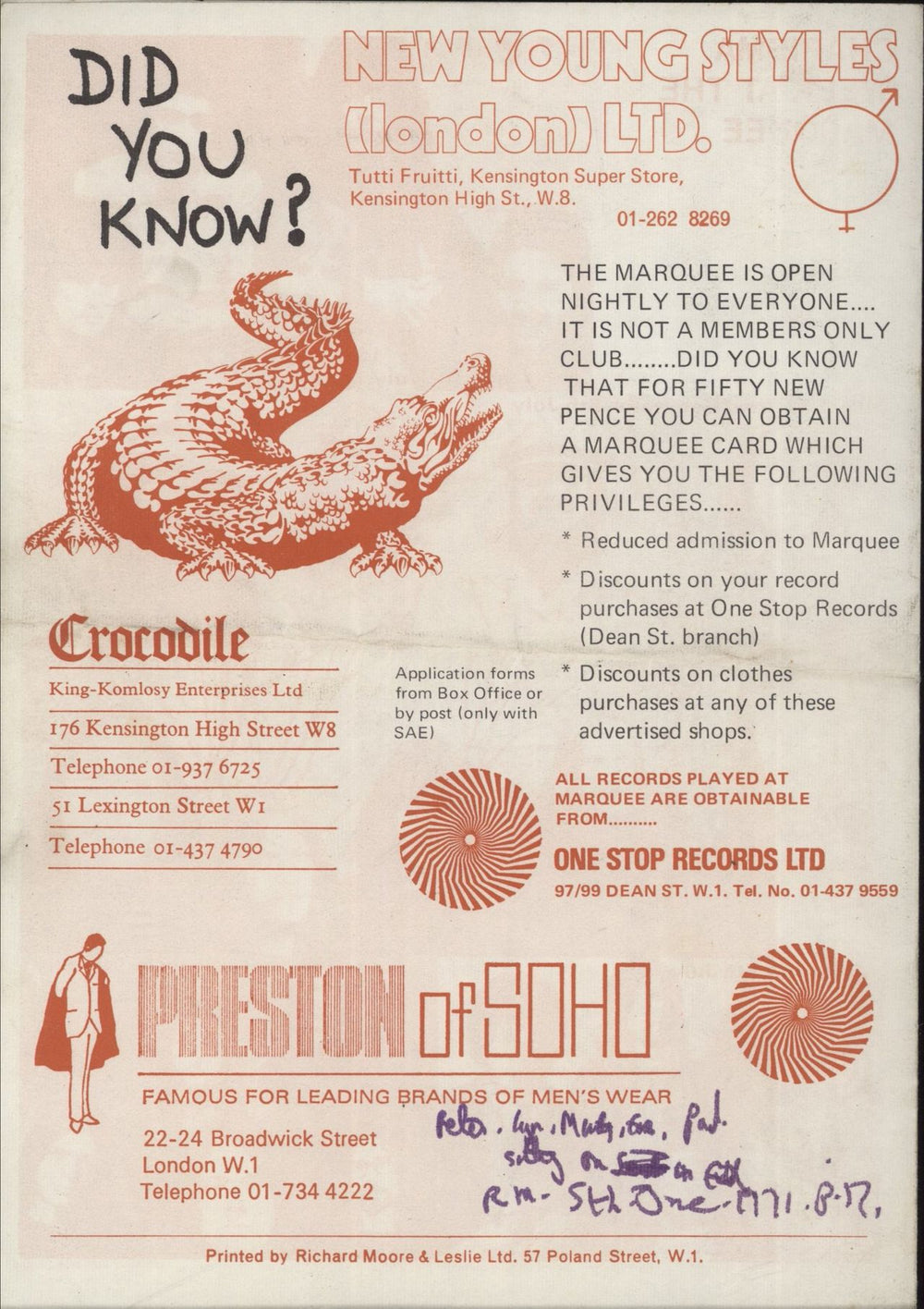 Charisma Records Marquee Flyer - Charisma Week UK Promo handbill