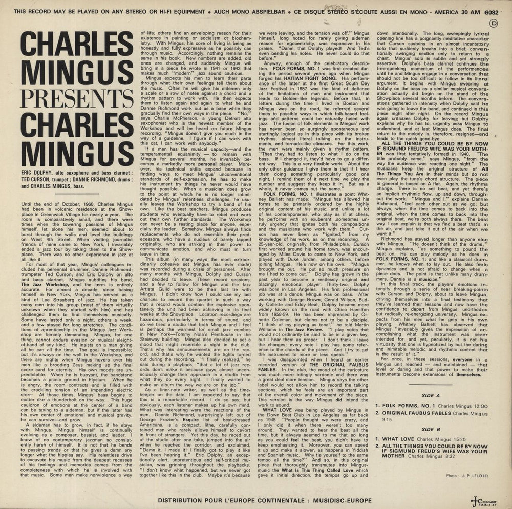 Charles Mingus Charles Mingus Presents Charles Mingus French vinyl LP album (LP record) 30AM6082