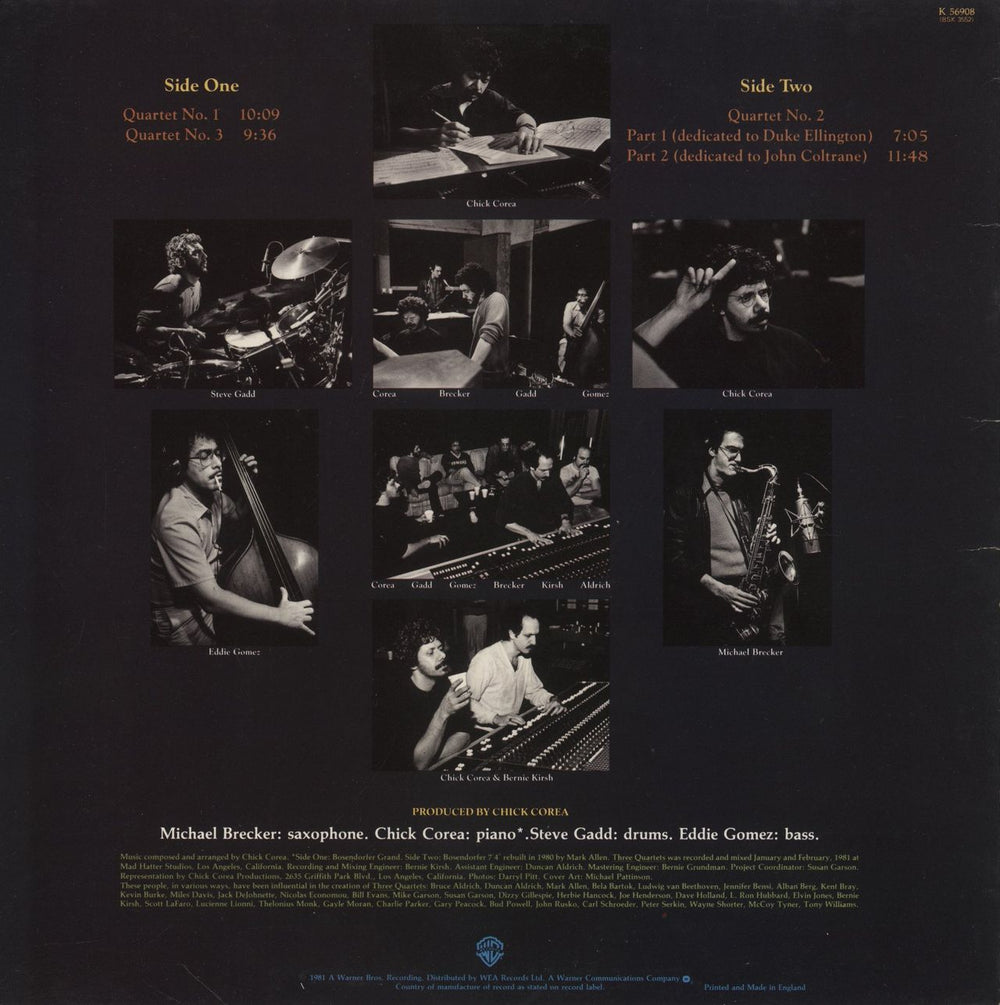 Chick Corea Three Quartets UK vinyl LP album (LP record)