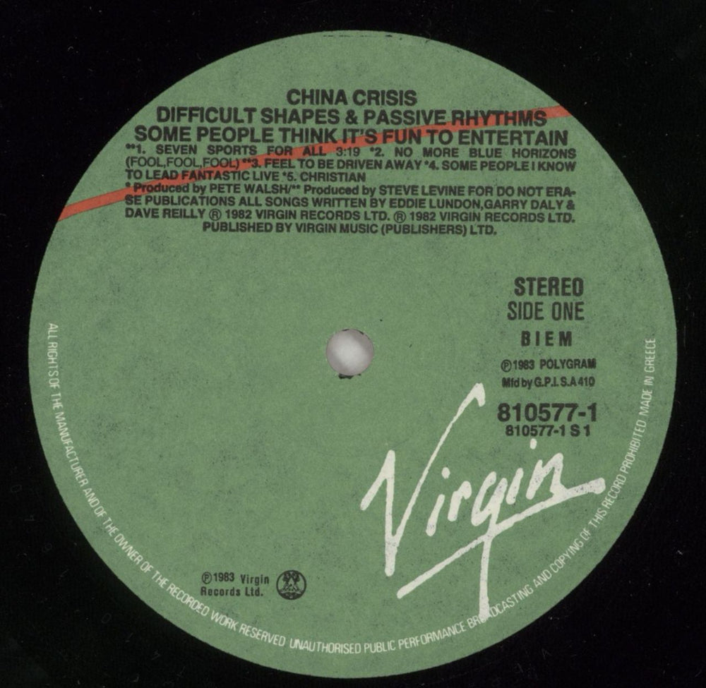 China Crisis Difficult Shapes & Passive Rhythms Greek vinyl LP album (LP record) CHNLPDI871477