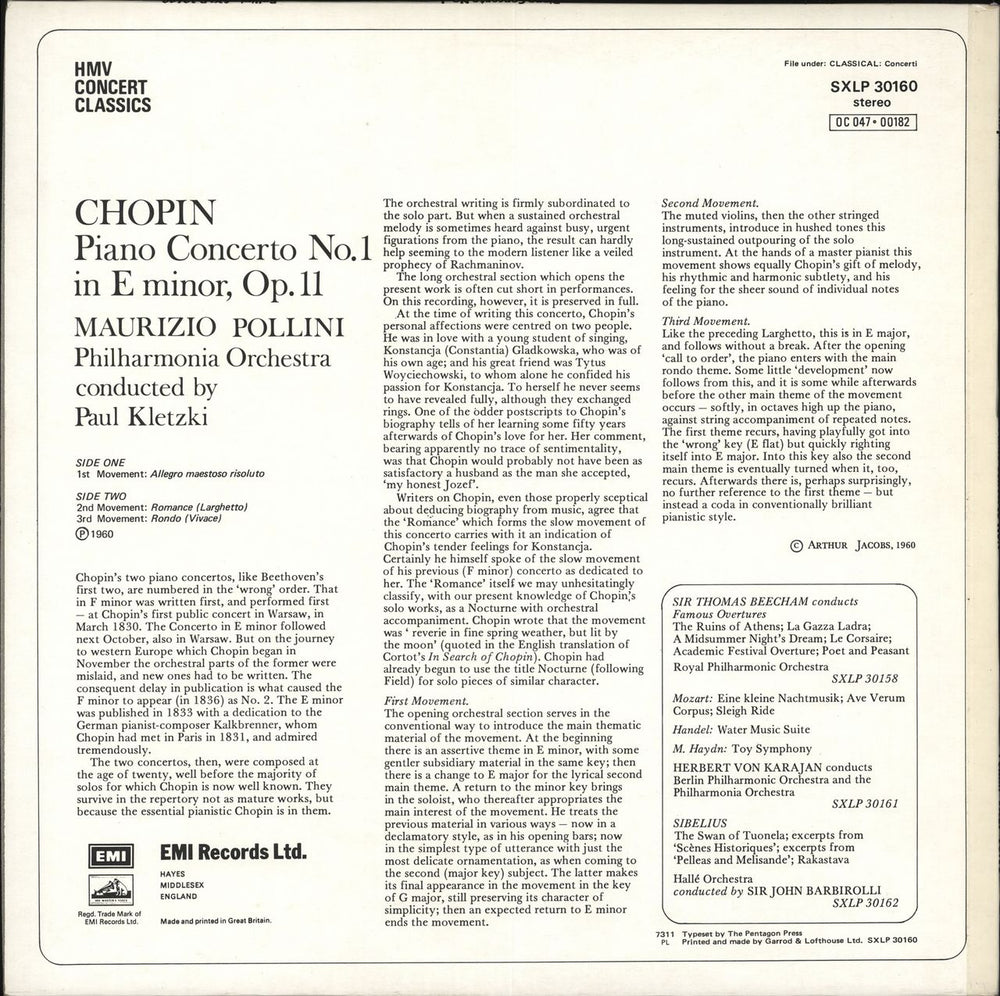 Chopin Piano Concerto No. 1 UK vinyl LP album (LP record)