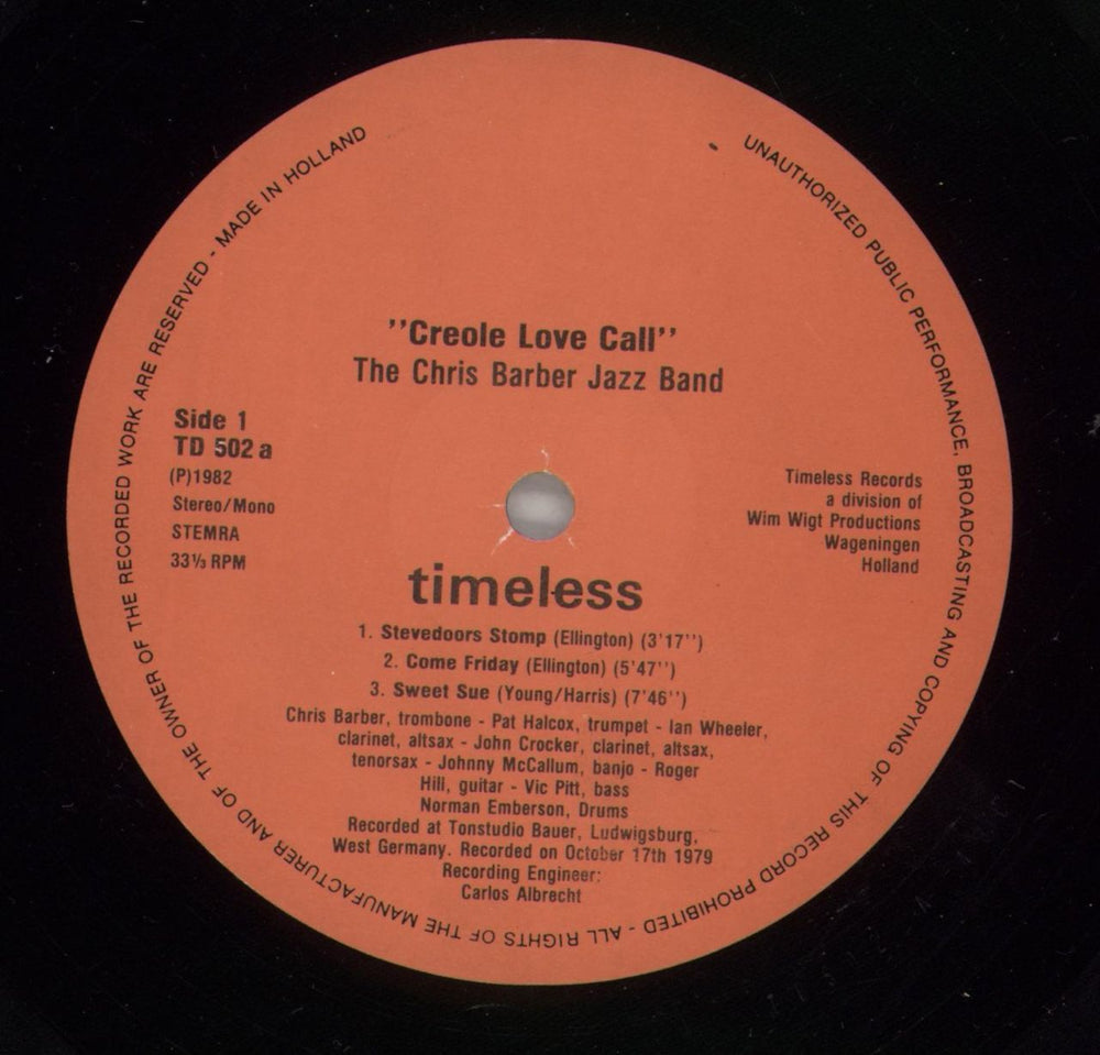 Chris Barber Creole Love Call - Autographed Dutch 2-LP vinyl record set (Double LP Album) CHB2LCR865008