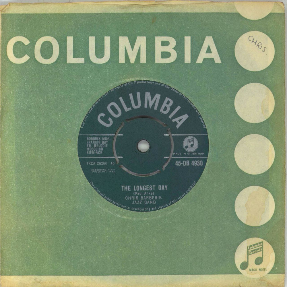 Chris Barber The Longest Day UK 7" vinyl single (7 inch record / 45) 45-DB4930