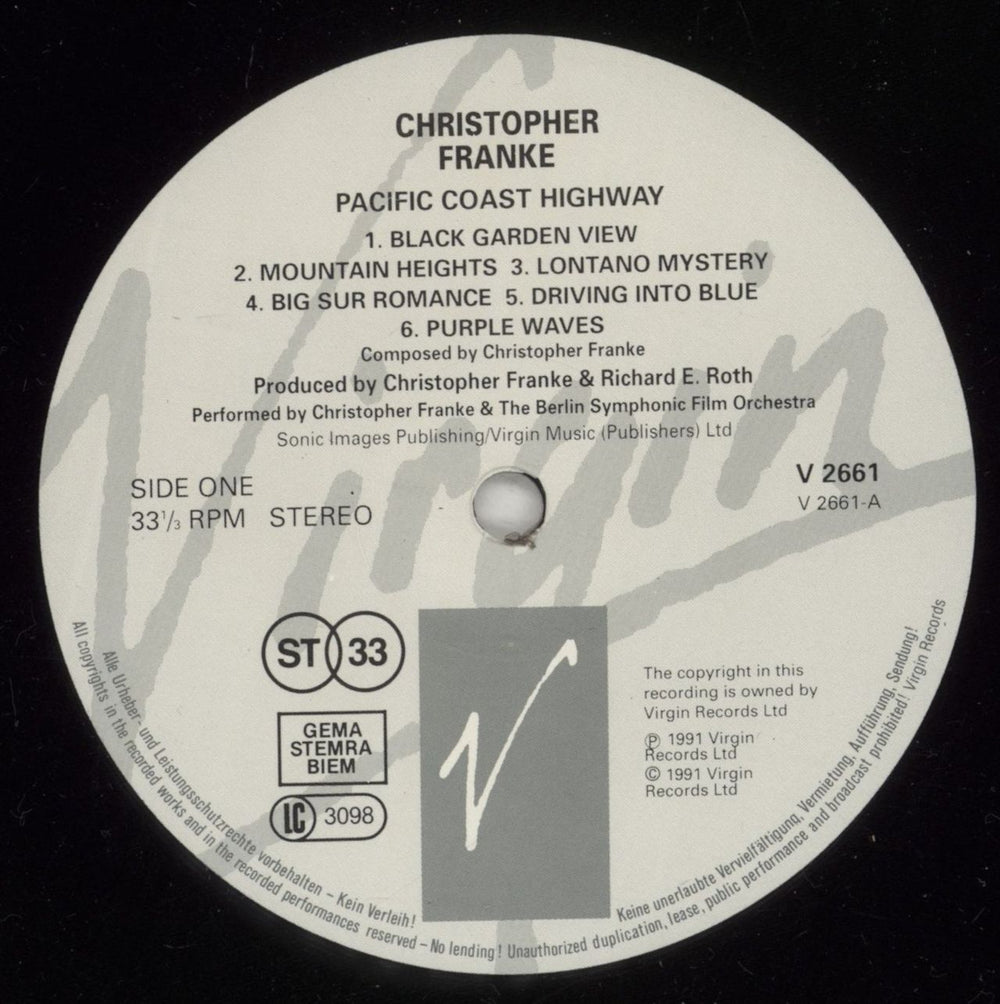 Christopher Franke Pacific Coast Highway German vinyl LP album (LP record) CFHLPPA879137