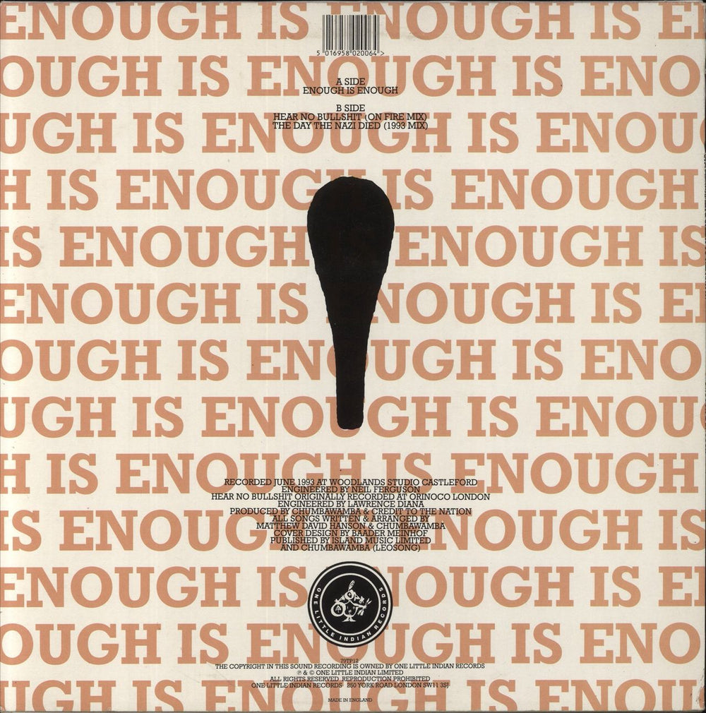 Chumbawamba Enough Is Enough - p/s UK 12" vinyl single (12 inch record / Maxi-single) 5016958020064