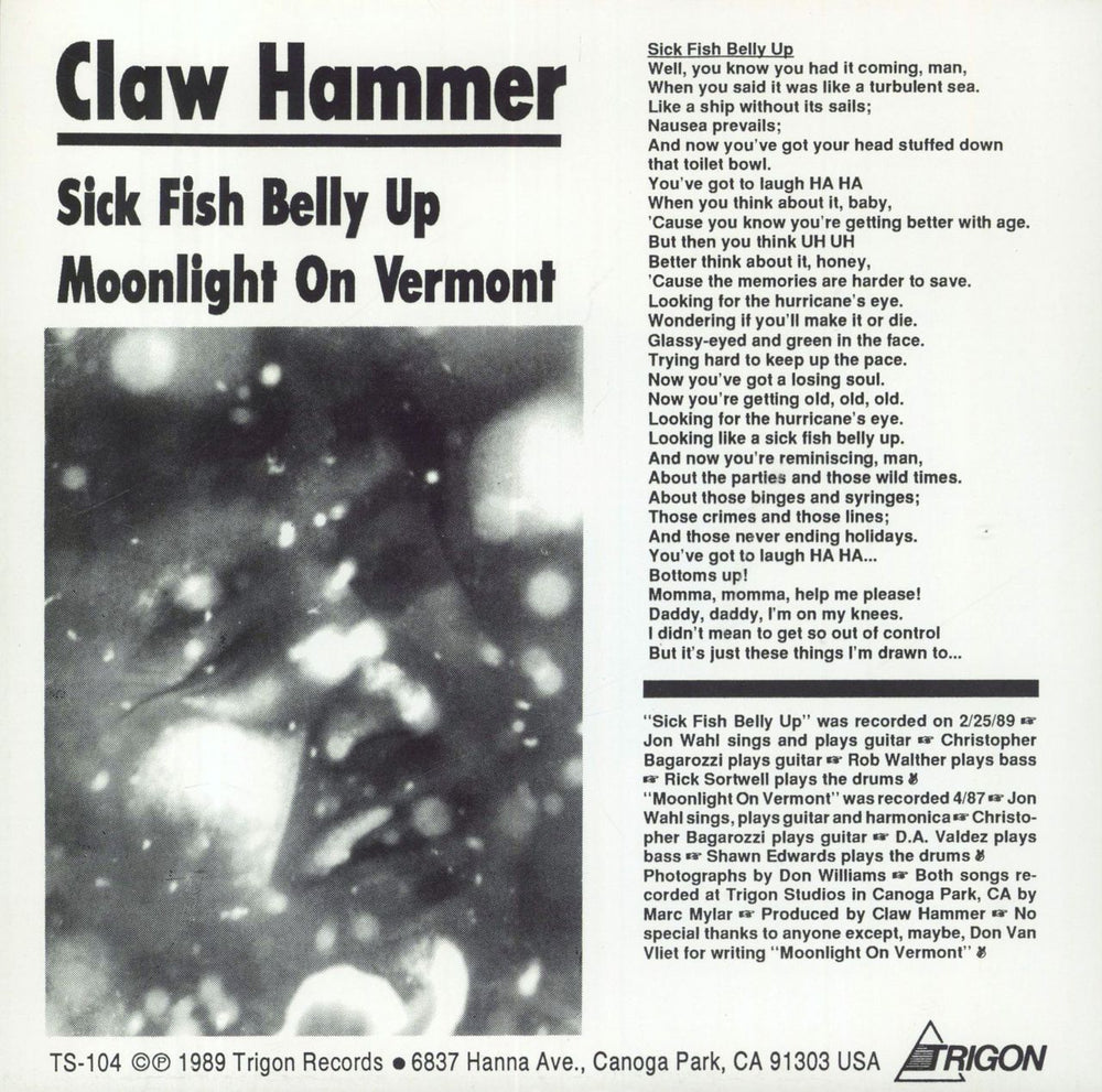 Claw Hammer Sick Fish Belly Up - Blue Vinyl US 7" vinyl single (7 inch record / 45)