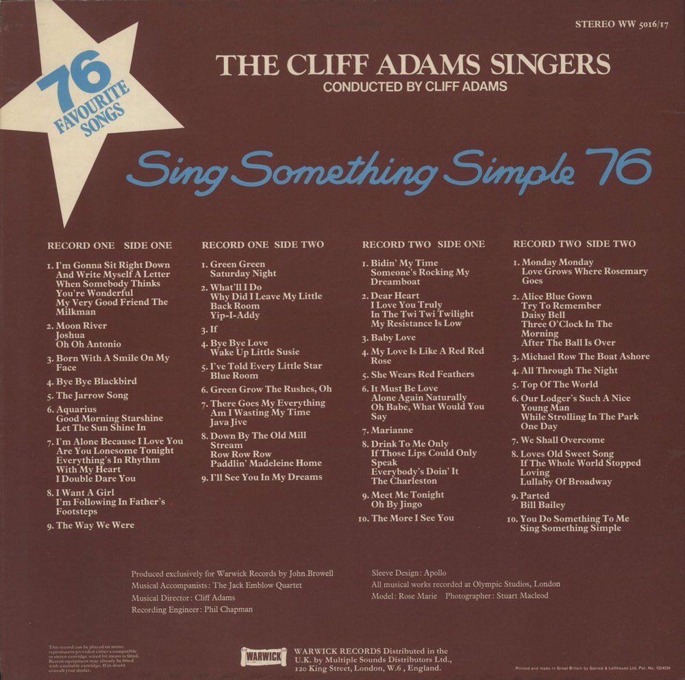 Cliff Adams Sing Something Simple 76 UK 2-LP vinyl record set (Double LP Album)