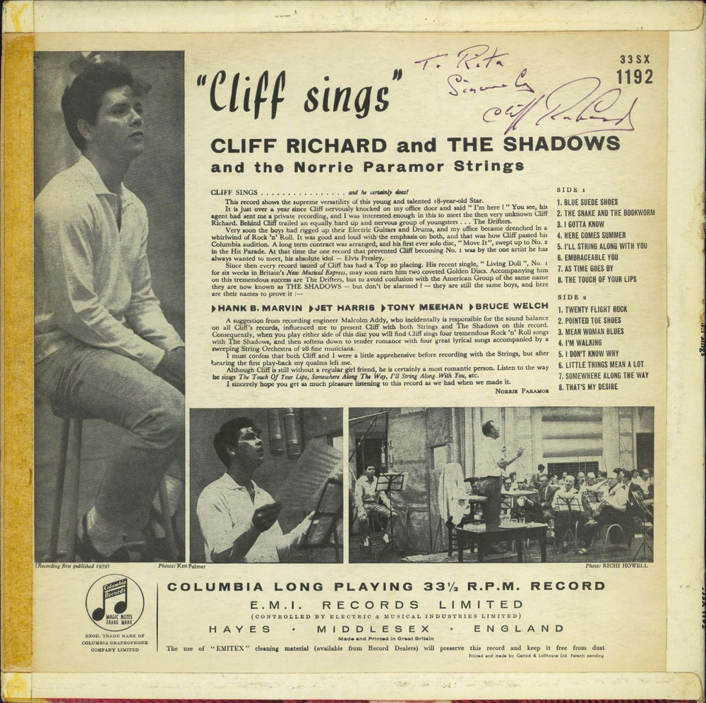 Cliff Richard Cliff Sings - 1st - Autographed UK vinyl LP album (LP record)