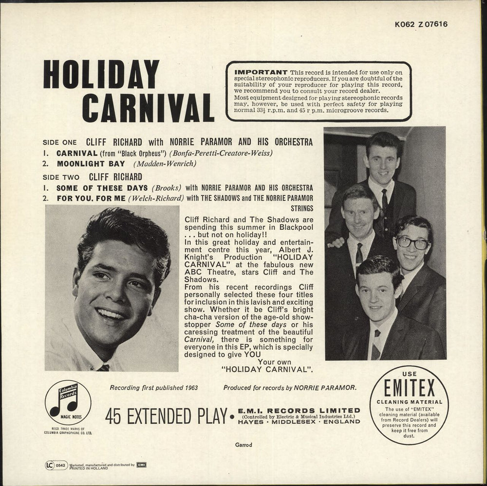 Cliff Richard Holiday Carnival Dutch 12" vinyl single (12 inch record / Maxi-single) RIC12HO156319