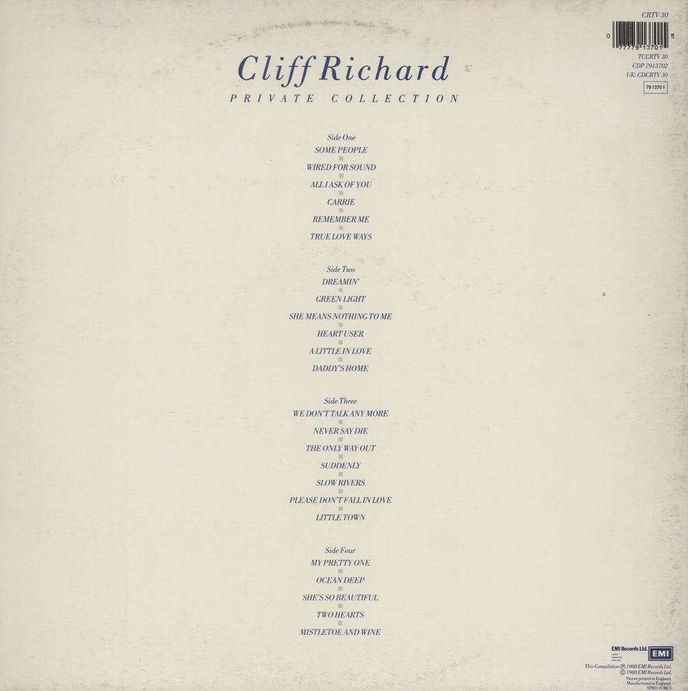 Cliff Richard Private Collection UK 2-LP vinyl record set (Double LP Album) 077779137015