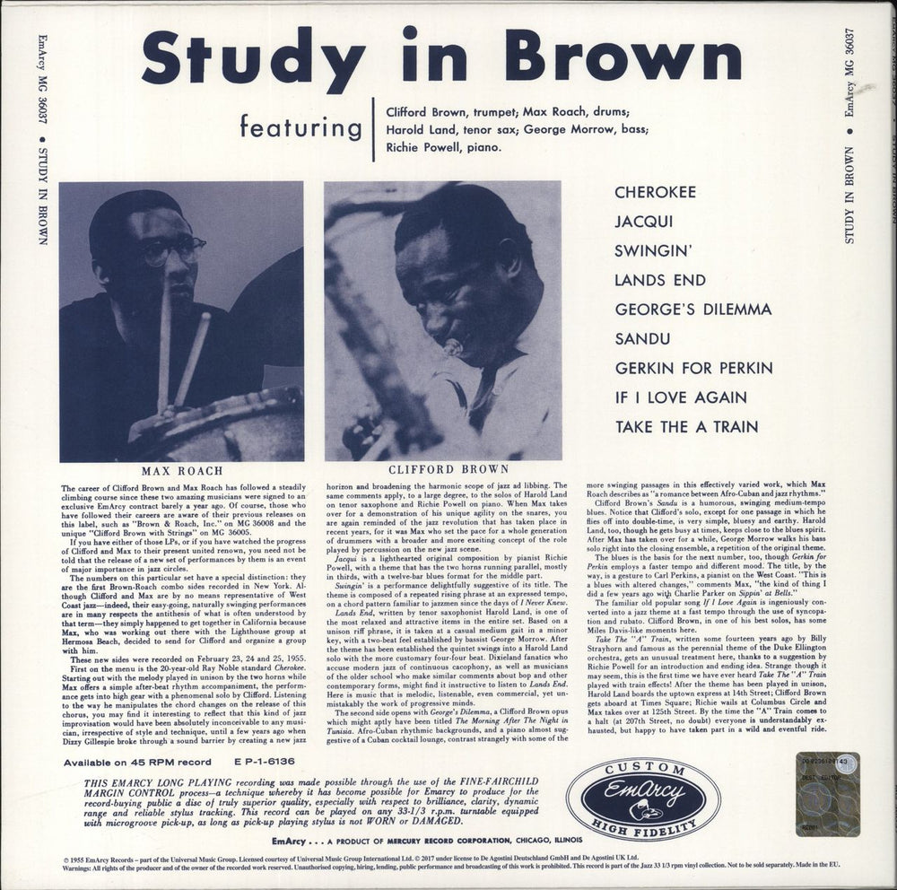 Clifford Brown & Max Roach Study In Brown - 180gm UK vinyl LP album (LP record)