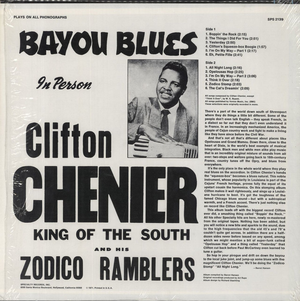 Clifton Chenier Bayou Blues US vinyl LP album (LP record)