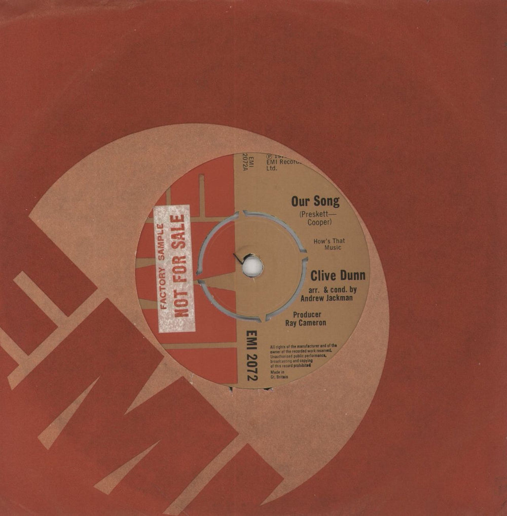 Clive Dunn Our Song - Factory Sample UK Promo 7" vinyl single (7 inch record / 45) EMI2072