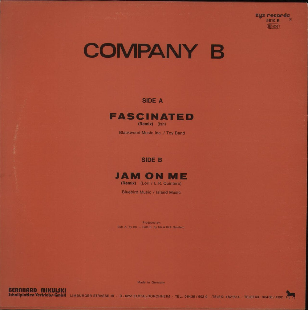 Company B Fascinated (Remix) German 12" vinyl single (12 inch record / Maxi-single)