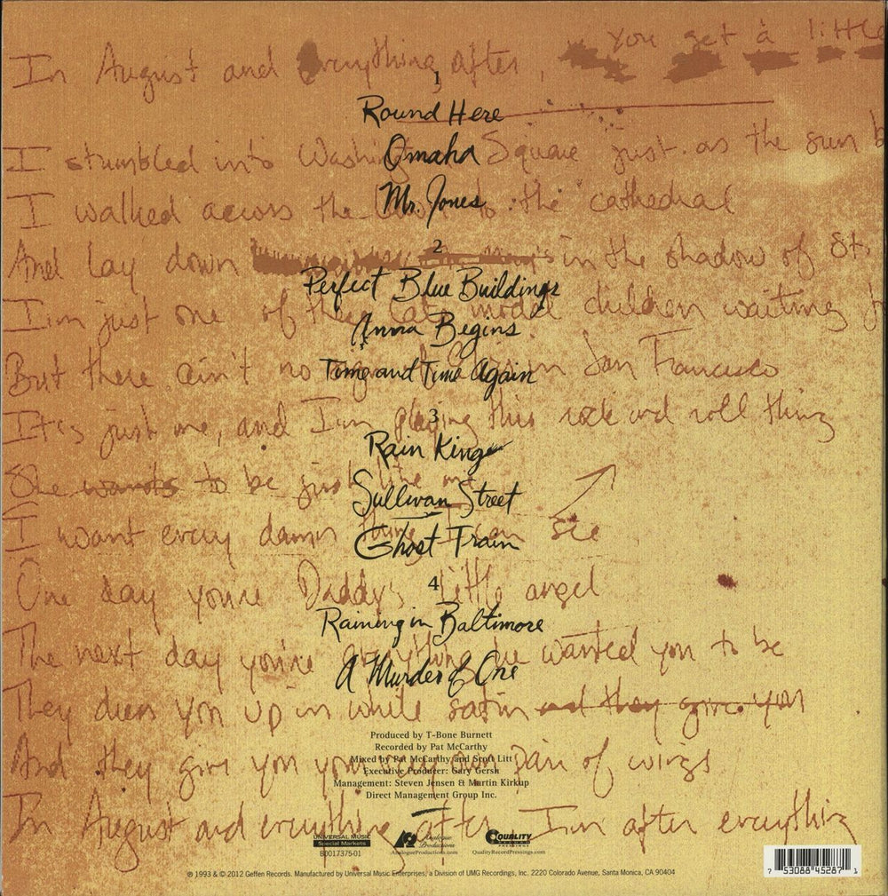 Counting Crows August and Everything After - 200gram US 2-LP vinyl record set (Double LP Album) 753088452871