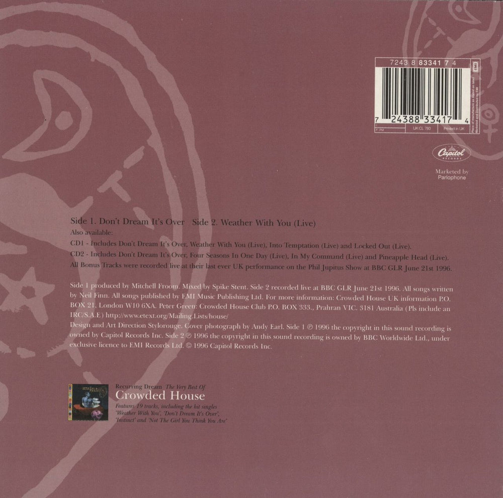 Crowded House Don't Dream It's Over - Blue Vinyl UK 7" vinyl single (7 inch record / 45) 724388334174