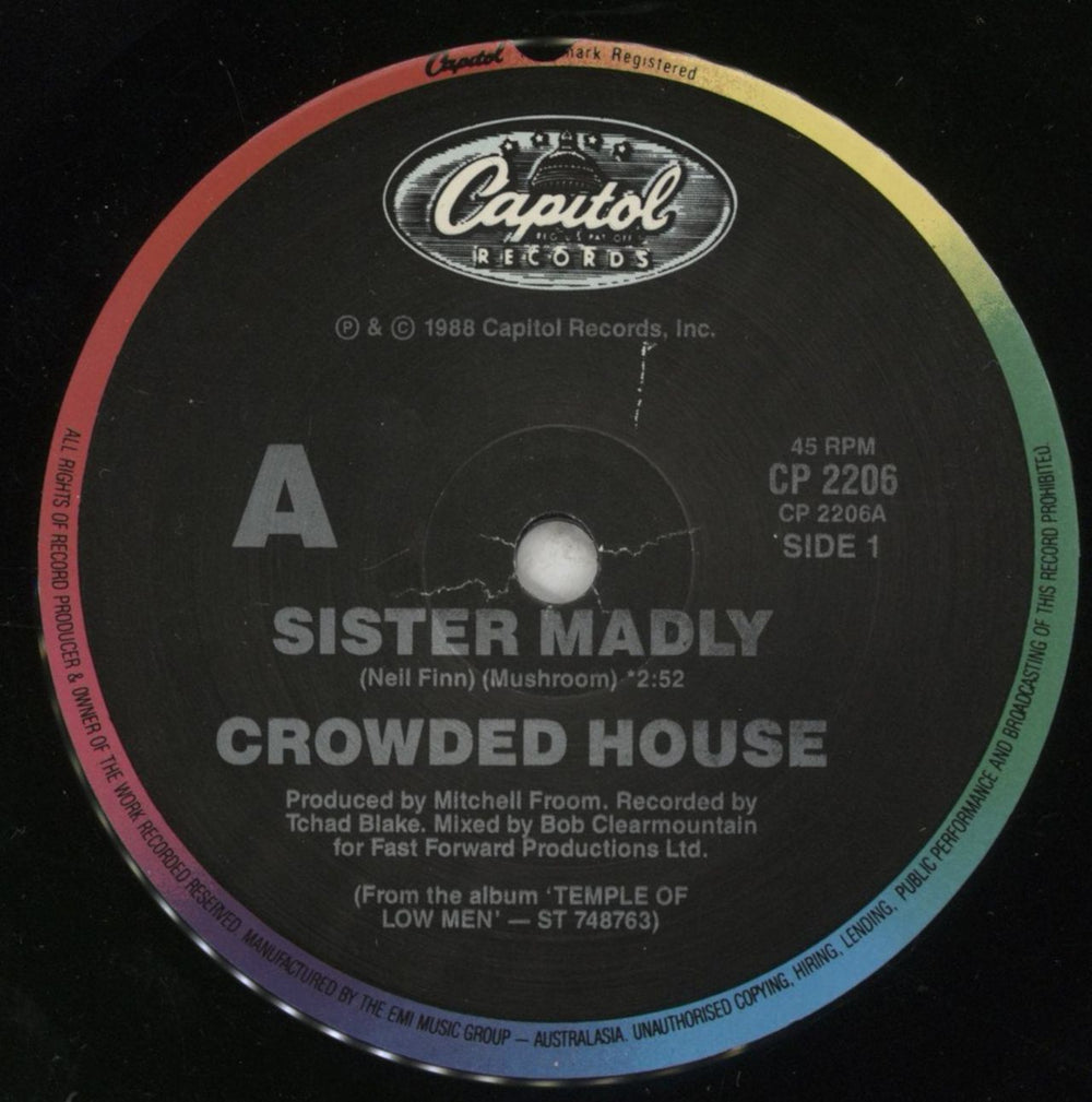 Crowded House Sister Madly Australian 7" vinyl single (7 inch record / 45) CRD07SI864467
