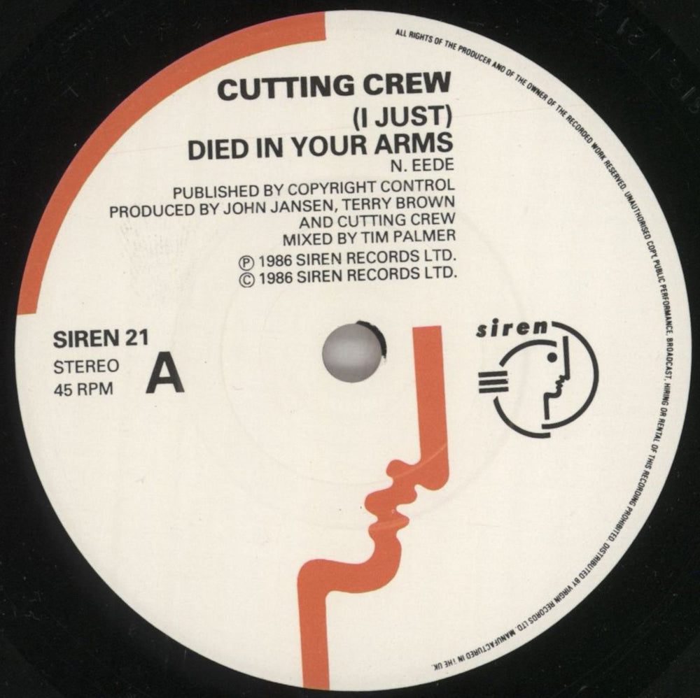 Cutting Crew (I Just) Died In Your Arms UK 7" vinyl single (7 inch record / 45) CCR07IJ400018