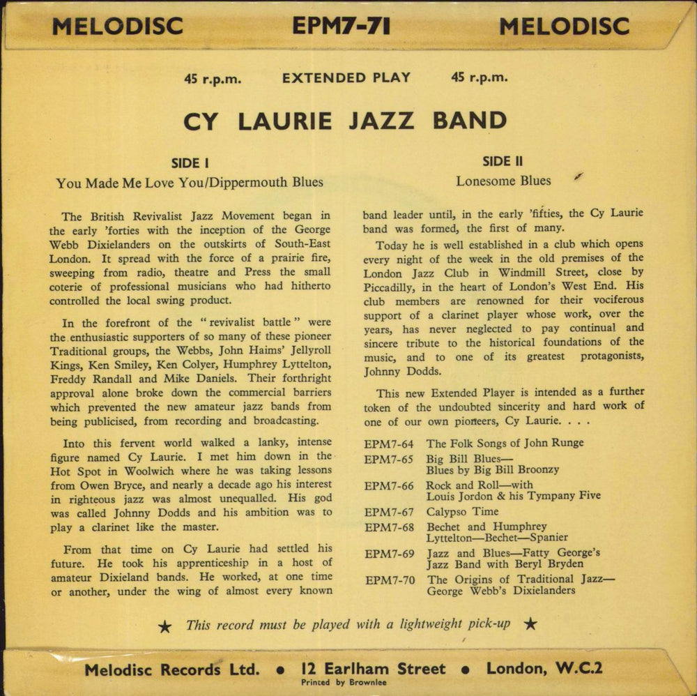 Cy Laurie Cy Laurie Jazz Band UK 7" vinyl single (7 inch record / 45)