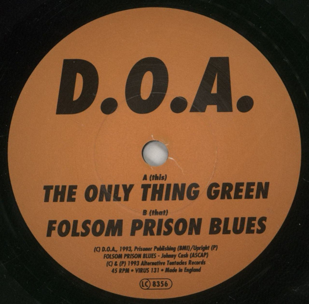 D.O.A. The Only Thing Green UK 7" vinyl single (7 inch record / 45) D-A07TH868775