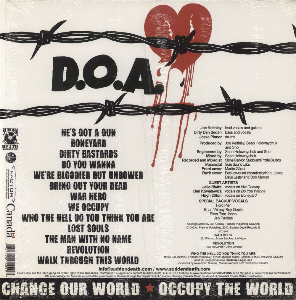 D.O.A. We Come In Peace Canadian vinyl LP album (LP record) 652975009917