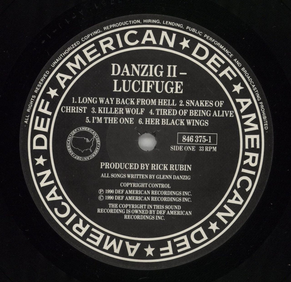 Danzig Danzig II: Lucifuge  - A1-U/B1-U + Inner - EX UK vinyl LP album (LP record) ZIGLPDA801191